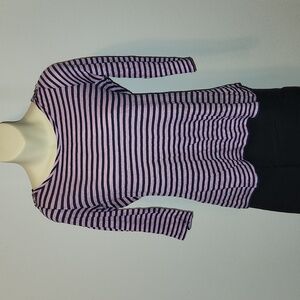 Banana Republic Pink and Navy Blue Striped Thin T- Shirt